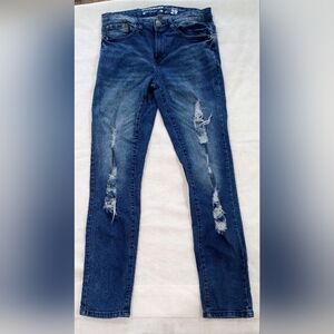 Men's Distressed Dark Blue Slim Jeans